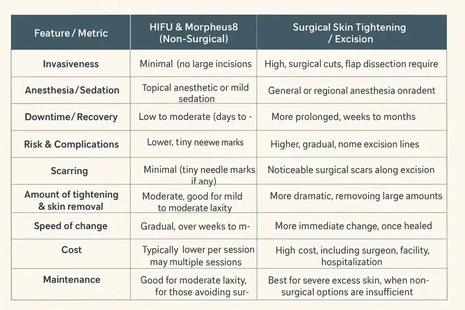 Table showing benefits of Lipo Freeze 2 U Milngavie treatments for skin tightening following weight loss injections.
