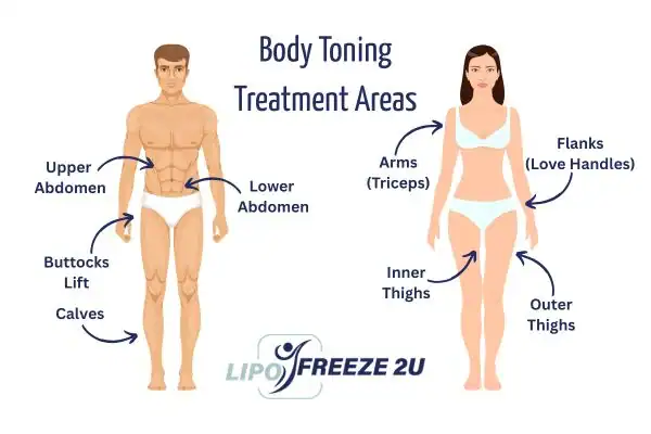 Graphic showing where you can have Body toning Treatment Milngavie on your body